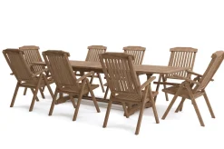Ontario/Bounty Garten-Essgruppe, natur, Teak, 195/295 x 90 cm, 8x Klappsessel Garten-Essgruppen