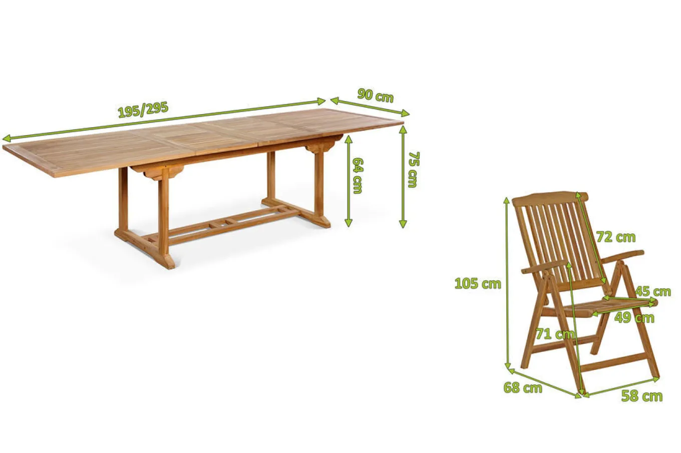 Ontario/Bounty Garten-Essgruppe, natur, Teak, 195/295 x 90 cm, 8x Klappsessel Garten-Essgruppen