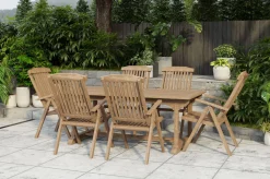Sale Ontario/Bounty Garten-Essgruppe, natur, Teak, 195/295 x 90 cm, 6x Klappsessel Garten-Essgruppen|Teak-Gartenmöbel