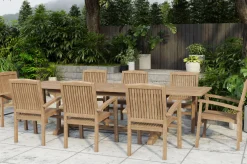 Outlet Ontario/Washington Garten-Essgruppe, natur, Teak, 195/295 x 90 cm, 8x Stapelsessel Garten-Essgruppen