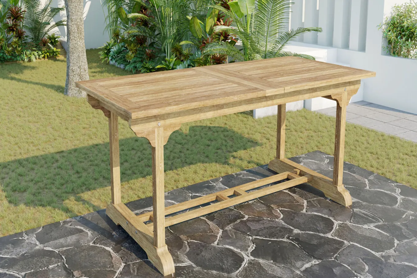 Outlet Ontario/Washington Garten-Essgruppe, natur, Teak, 195/295 x 90 cm, 8x Stapelsessel Garten-Essgruppen