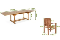 Outlet Ontario/Washington Garten-Essgruppe, natur, Teak, 195/295 x 90 cm, 8x Stapelsessel Garten-Essgruppen