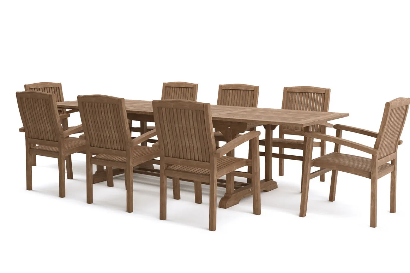 Outlet Ontario/Washington Garten-Essgruppe, natur, Teak, 195/295 x 90 cm, 8x Stapelsessel Garten-Essgruppen