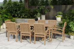 New Ontario/Washington Garten-Essgruppe, natur, Teak, 160/210x90cm, 8x Stapelsessel Garten-Essgruppen|Teak-Gartenmöbel