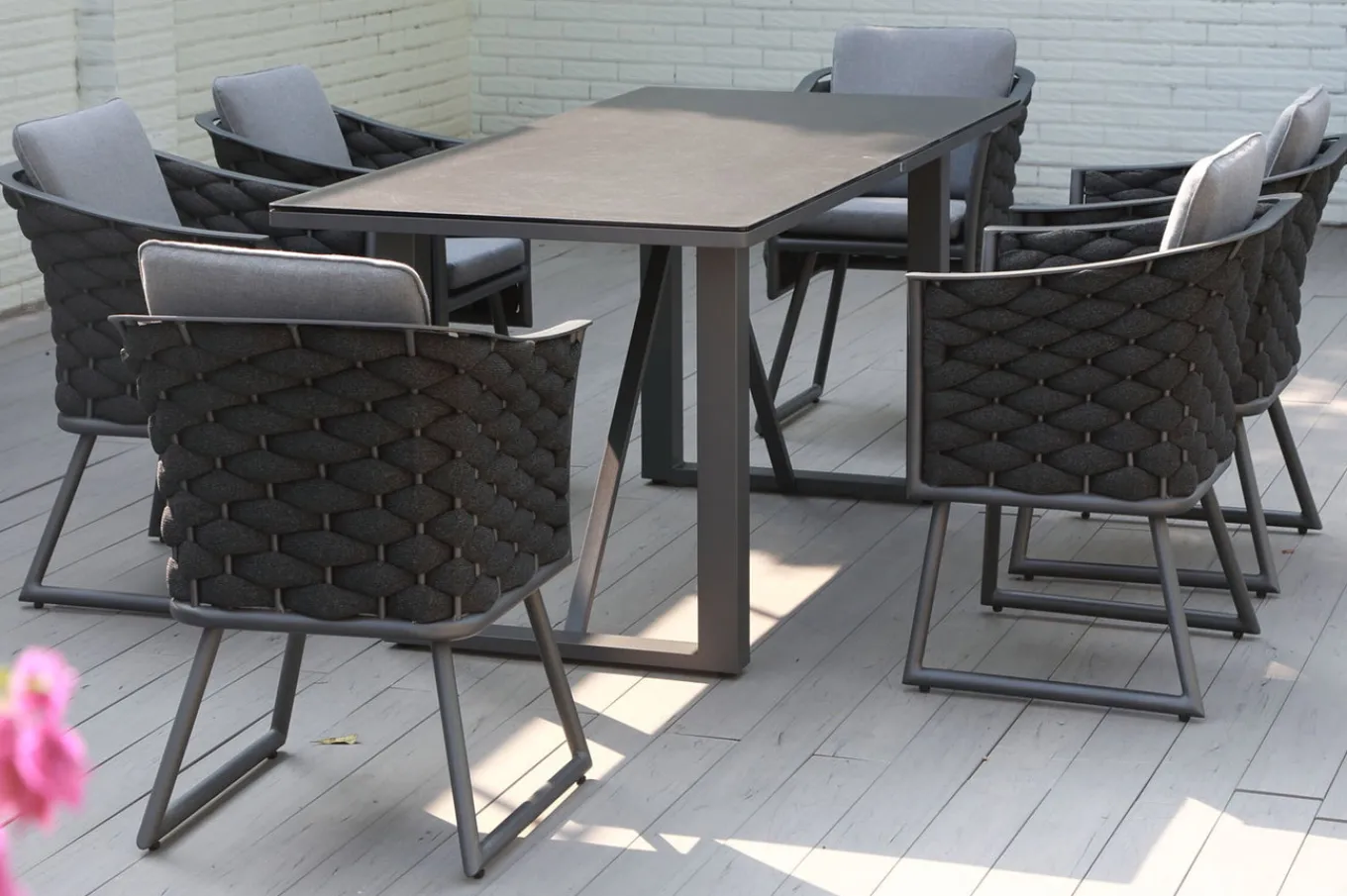 Best Oranger Blossom Garten-Essgruppe, 6 Personen, Tisch 200x90cm, inkl. Polster, anthrazit/Rope Garten-Essgruppen|Aluminium-Gartenmöbel