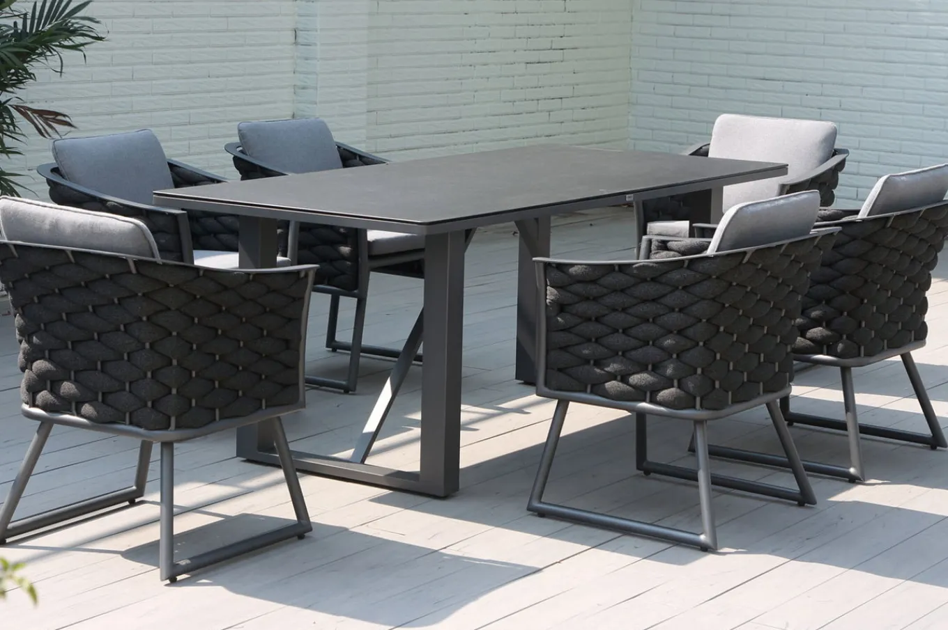 Best Oranger Blossom Garten-Essgruppe, 6 Personen, Tisch 200x90cm, inkl. Polster, anthrazit/Rope Garten-Essgruppen|Aluminium-Gartenmöbel