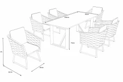Best Oranger Blossom Garten-Essgruppe, 6 Personen, Tisch 200x90cm, inkl. Polster, anthrazit/Rope Garten-Essgruppen|Aluminium-Gartenmöbel