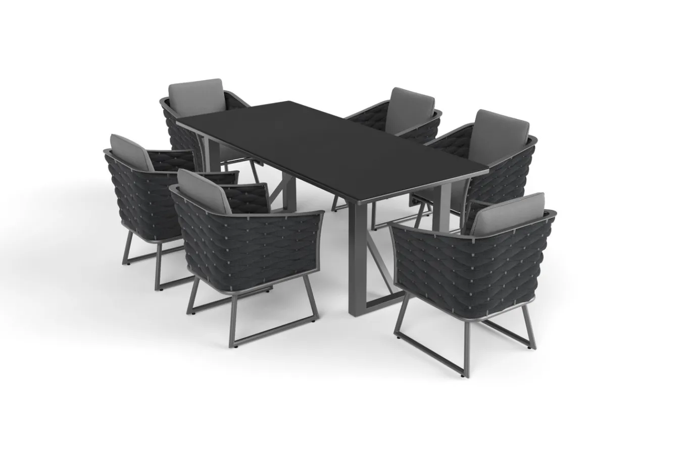 Best Oranger Blossom Garten-Essgruppe, 6 Personen, Tisch 200x90cm, inkl. Polster, anthrazit/Rope Garten-Essgruppen|Aluminium-Gartenmöbel