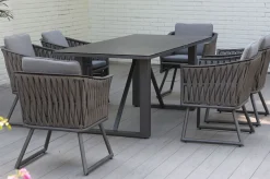 Best Oranger Blossom Garten-Essgruppe, anthrazit, Alu/XL Geflecht, 7-teilig, inkl. Sitz- und Rückenkissen, Tisch 200 x 90 x 76 cm Garten-Essgruppen