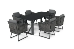 Best Oranger Blossom Garten-Essgruppe, anthrazit, Alu/XL Geflecht, 7-teilig, inkl. Sitz- und Rückenkissen, Tisch 200 x 90 x 76 cm Garten-Essgruppen