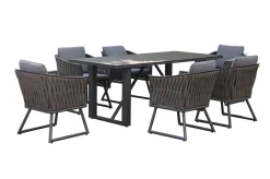 Best Oranger Blossom Garten-Essgruppe, anthrazit, Alu/XL Geflecht, 7-teilig, inkl. Sitz- und Rückenkissen, Tisch 200 x 90 x 76 cm Garten-Essgruppen
