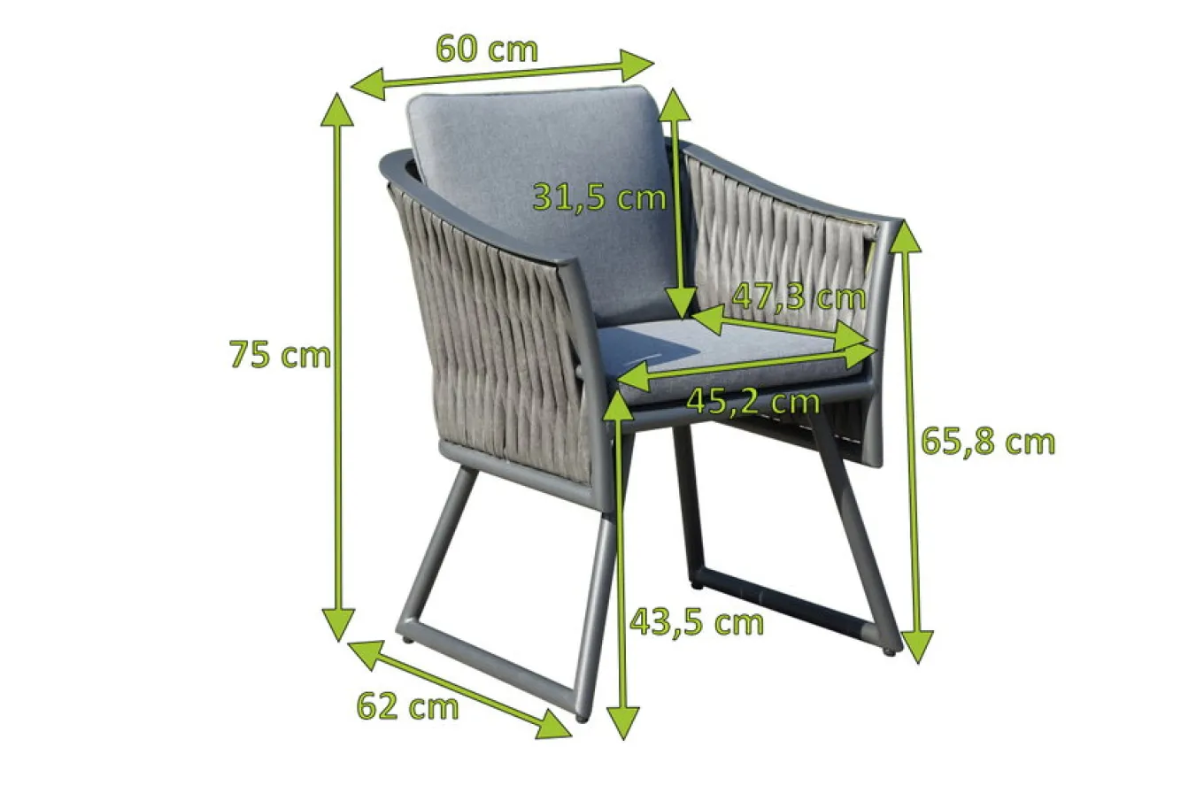 Best Oranger Blossom Sessel, anthrazit, Aluminium/ XL Geflecht, 60x62x75 cm , inkl. Polster Gartenstühle & Gartensessel