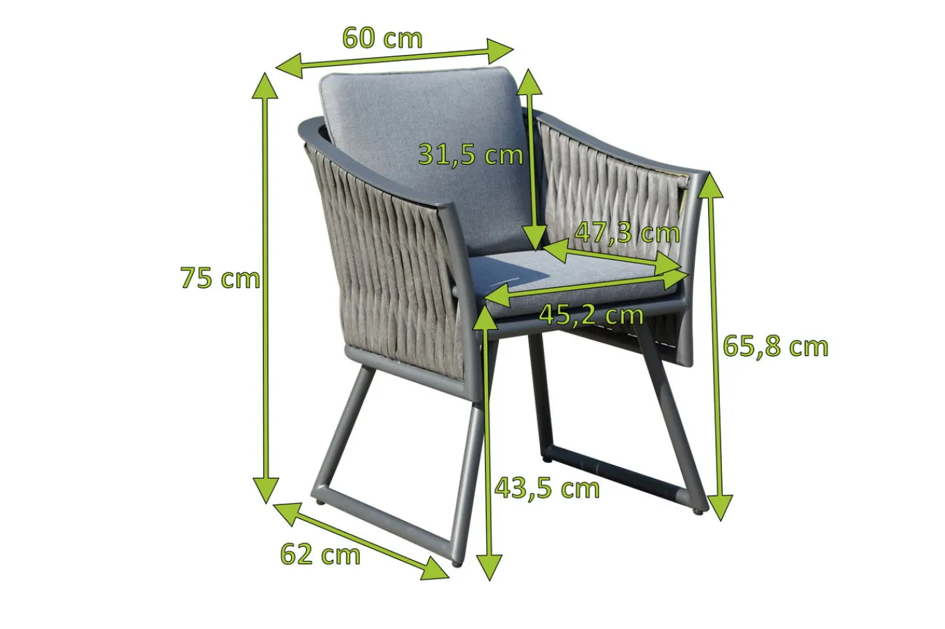 Best Oranger Blossom Sessel, anthrazit, Aluminium/ XL Geflecht, 60x62x75 cm , inkl. Polster Gartenstühle & Gartensessel