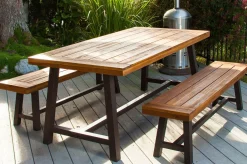 Clearance Oslo Garten-Essgruppe, natur, Akazie, Tisch 170 x 90 cm, 6 Personen, 2x Bank 160 x 35 cm, FSC®-zertifiziertes Produkt Garten-Essgruppen|Akazien-Gartenmöbel