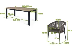 Best Oxford/Zui Garten-Essgruppe, anthrazit/hellgrau, Edelstahl/recycled Teak/Rope, 200/260 x 100 cm, 8x Sessel, inkl. Polster Garten-Essgruppen