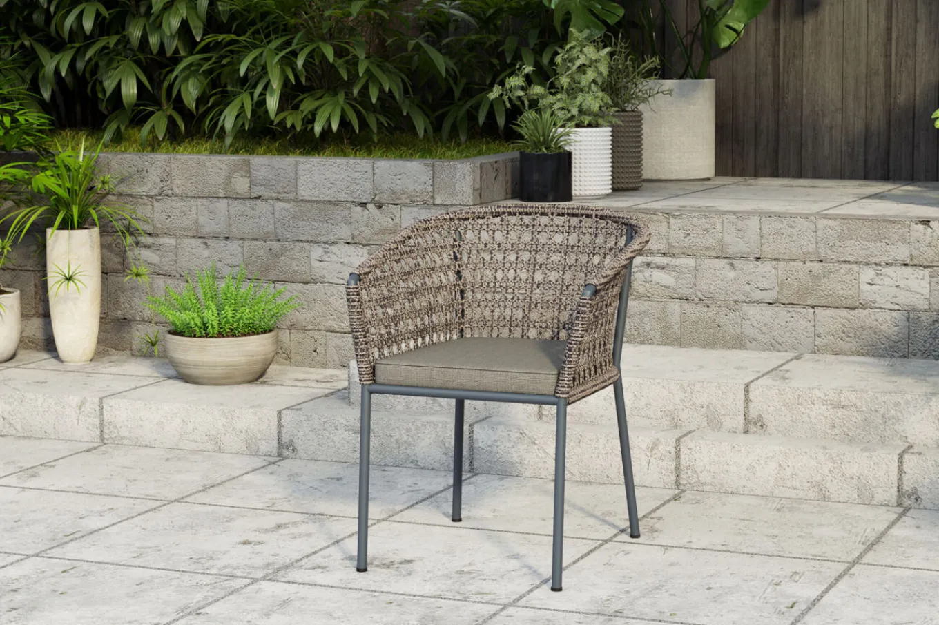 Best Oxford/Zui Garten-Essgruppe, anthrazit/hellgrau, Edelstahl/recycled Teak/Rope, 200/260 x 100 cm, 8x Sessel, inkl. Polster Garten-Essgruppen