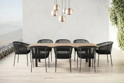 Clearance Oxford/Zui Garten-Essgruppe, anthrazit/dunkelgrau, Edelstahl/recycled Teak/Rope, 200/260 x 100 cm, 8x Sessel, inkl. Polster Garten-Essgruppen