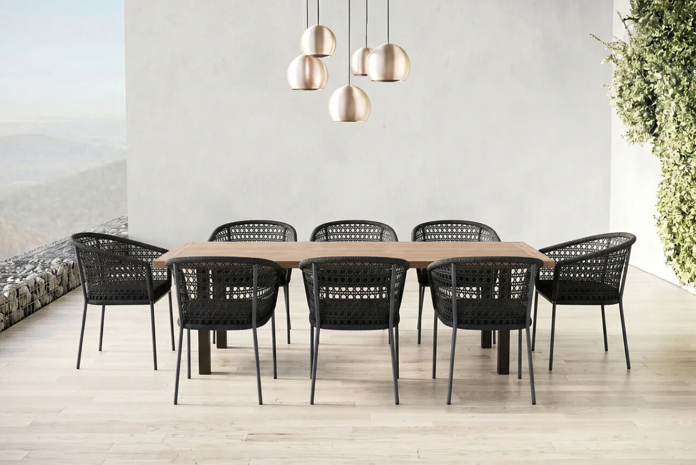 Clearance Oxford/Zui Garten-Essgruppe, anthrazit/dunkelgrau, Edelstahl/recycled Teak/Rope, 200/260 x 100 cm, 8x Sessel, inkl. Polster Garten-Essgruppen