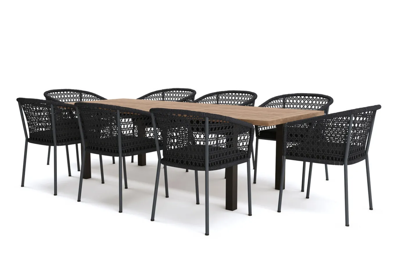 Clearance Oxford/Zui Garten-Essgruppe, anthrazit/dunkelgrau, Edelstahl/recycled Teak/Rope, 200/260 x 100 cm, 8x Sessel, inkl. Polster Garten-Essgruppen