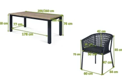 Clearance Oxford/Zui Garten-Essgruppe, anthrazit/dunkelgrau, Edelstahl/recycled Teak/Rope, 200/260 x 100 cm, 8x Sessel, inkl. Polster Garten-Essgruppen