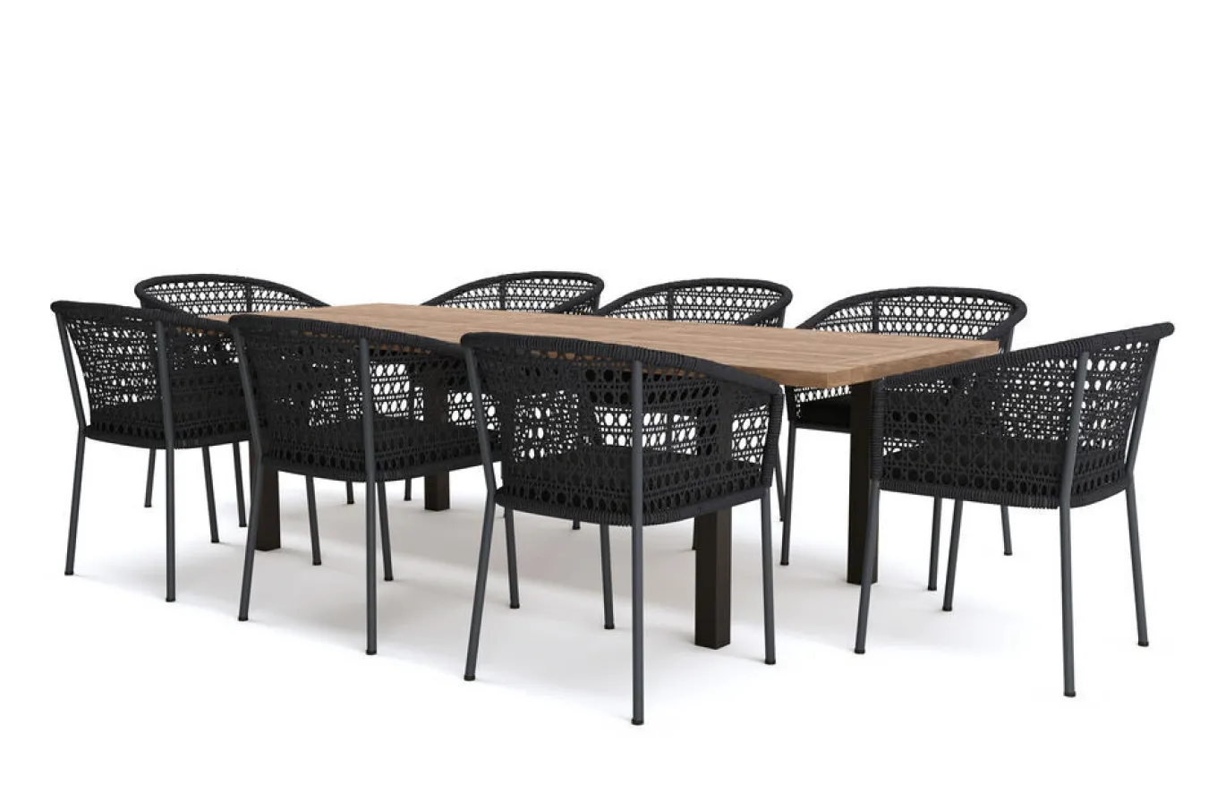Clearance Oxford/Zui Garten-Essgruppe, anthrazit/dunkelgrau, Edelstahl/recycled Teak/Rope, 200/260 x 100 cm, 8x Sessel, inkl. Polster Garten-Essgruppen