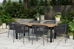 Sale Oxford/Zui Garten-Essgruppe, anthrazit/dunkelgrau, Edelstahl/recycled Teak/Rope, 200/260 x 100 cm, 6x Sessel, inkl. Polster Garten-Essgruppen