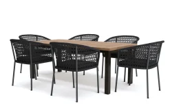 Sale Oxford/Zui Garten-Essgruppe, anthrazit/dunkelgrau, Edelstahl/recycled Teak/Rope, 200/260 x 100 cm, 6x Sessel, inkl. Polster Garten-Essgruppen
