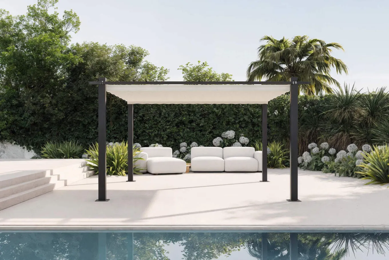 Discount Pergola, faltbares Stoffdach 4 x 4 m, Aluminium/Polyester, Anthrazit/Creme, UV-Schutz 30+ Pergola|Aluminium-Gartenmöbel