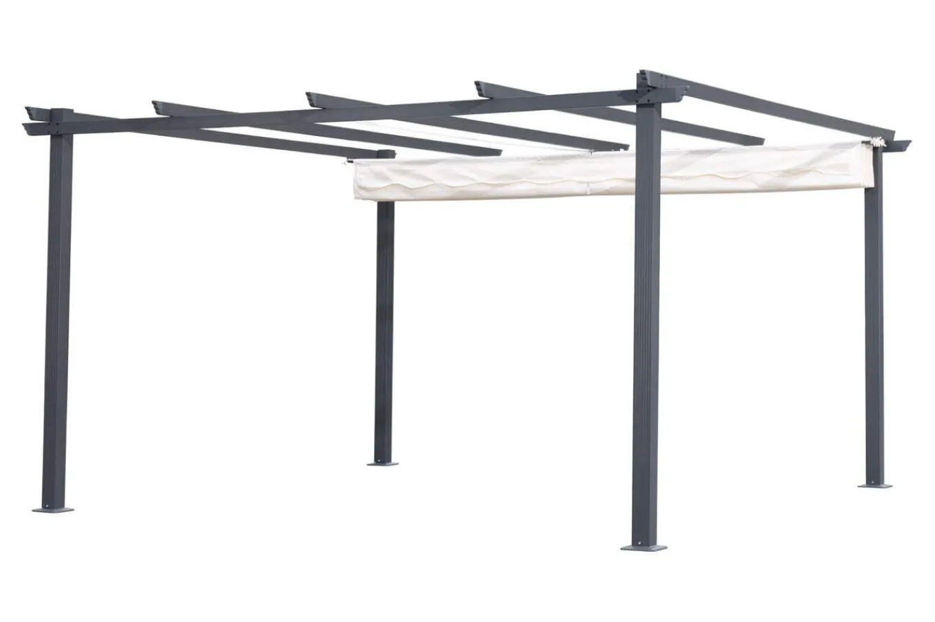 Discount Pergola, faltbares Stoffdach 4 x 4 m, Aluminium/Polyester, Anthrazit/Creme, UV-Schutz 30+ Pergola|Aluminium-Gartenmöbel