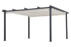 Discount Pergola, faltbares Stoffdach 4 x 4 m, Aluminium/Polyester, Anthrazit/Creme, UV-Schutz 30+ Pergola|Aluminium-Gartenmöbel