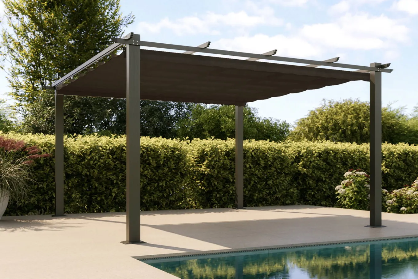 Discount Pergola mit faltbarem Stoffdach, Anthrazit, Aluminium/Polyester, 4 x 4 m, Air-Vent System, UV-beständig Pergola|Aluminium-Gartenmöbel
