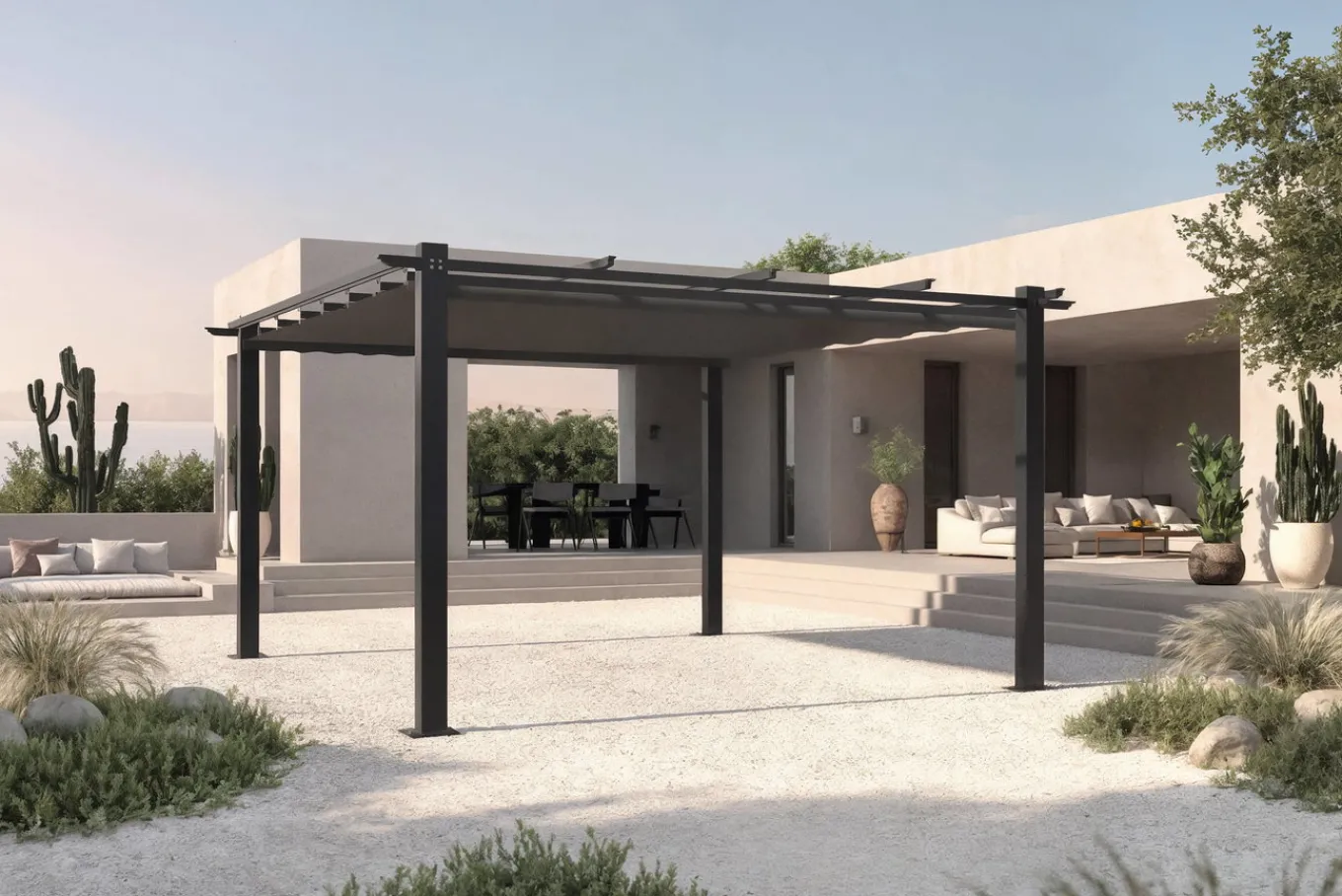 Discount Pergola mit faltbarem Stoffdach, Anthrazit, Aluminium/Polyester, 4 x 4 m, Air-Vent System, UV-beständig Pergola|Aluminium-Gartenmöbel