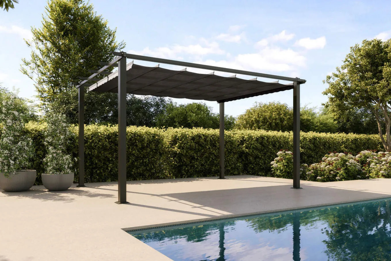 Outlet Pergola mit faltbarem Stoffdach, Anthrazit, Aluminium/Polyester, 3 x 4 m, Air-Vent System, UV-Schutz 30 Pergola|Aluminium-Gartenmöbel