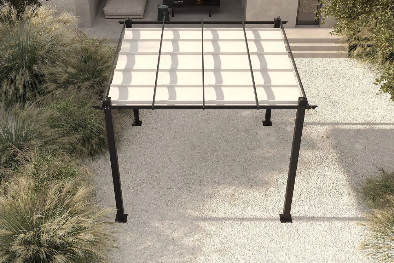 Hot Pergola mit faltbarem Stoffdach, Anthrazit/Creme, Aluminium/Polyester, 3 x 3 m, Air-Vent System, UV-Schutz 30+ Pergola|Aluminium-Gartenmöbel
