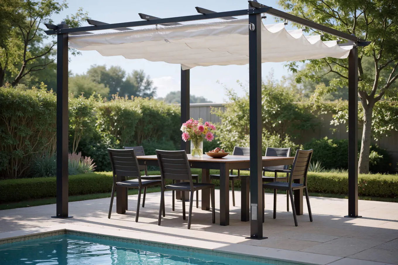 Hot Pergola mit faltbarem Stoffdach, Anthrazit/Creme, Aluminium/Polyester, 3 x 3 m, Air-Vent System, UV-Schutz 30+ Pergola|Aluminium-Gartenmöbel
