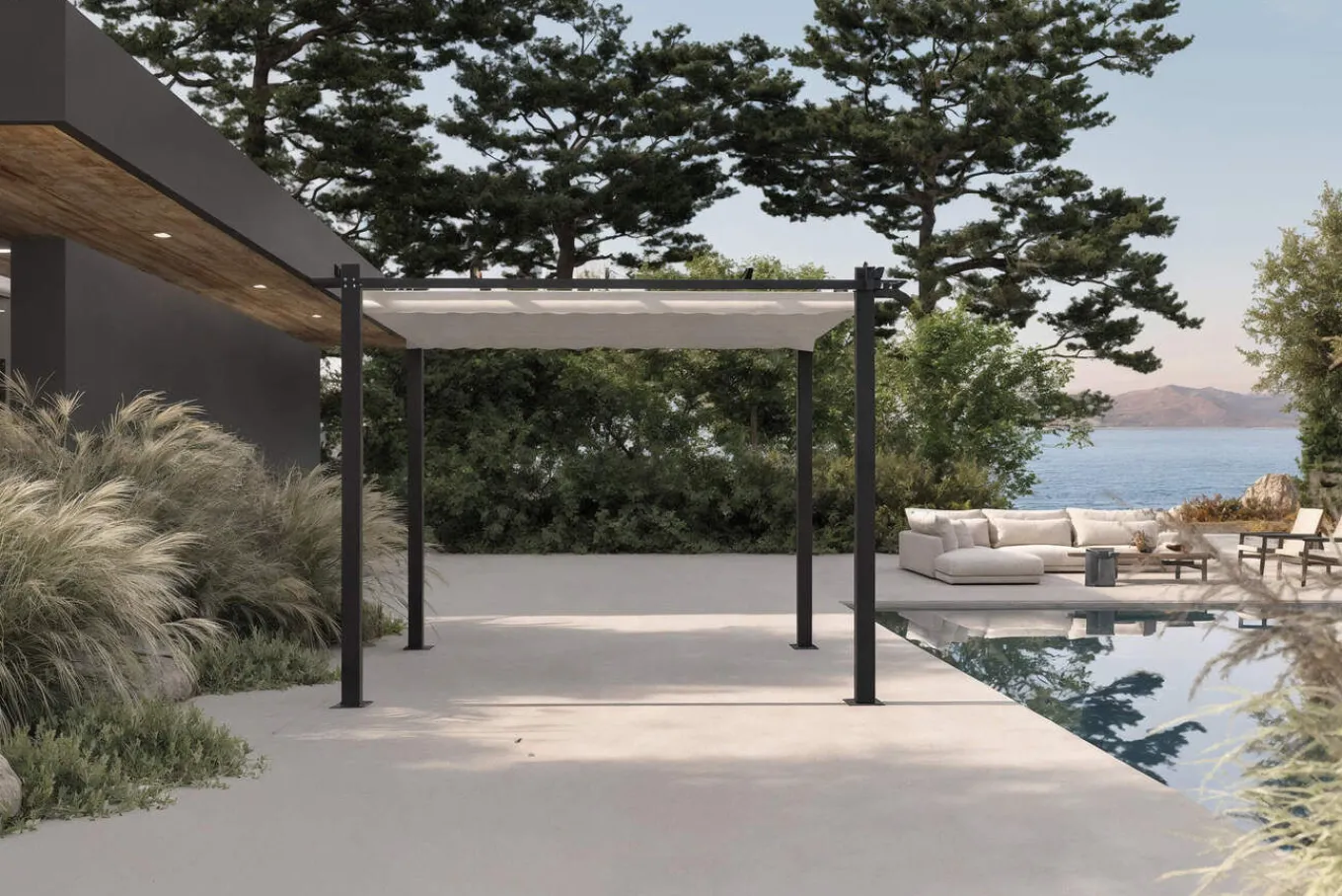 Hot Pergola mit faltbarem Stoffdach, Anthrazit/Creme, Aluminium/Polyester, 3 x 3 m, Air-Vent System, UV-Schutz 30+ Pergola|Aluminium-Gartenmöbel