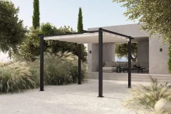 Hot Pergola mit faltbarem Stoffdach, Anthrazit/Creme, Aluminium/Polyester, 3 x 3 m, Air-Vent System, UV-Schutz 30+ Pergola|Aluminium-Gartenmöbel