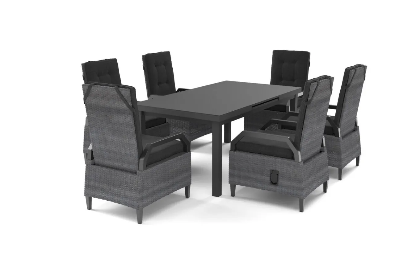 New Porto Garten-Essgruppe, anthrazit/grau, Alu/Polyrattan, ausziehbarer Tisch 180/240 x 100 cm, verstellbare Rückenlehne inkl. Polster Garten-Essgruppen|Aluminium-Gartenmöbel