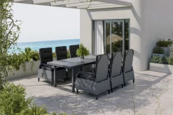 New Porto Garten-Essgruppe, anthrazit/grau, Alu/Polyrattan, ausziehbarer Tisch 180/240 x 100 cm, verstellbare Rückenlehne inkl. Polster Garten-Essgruppen|Aluminium-Gartenmöbel
