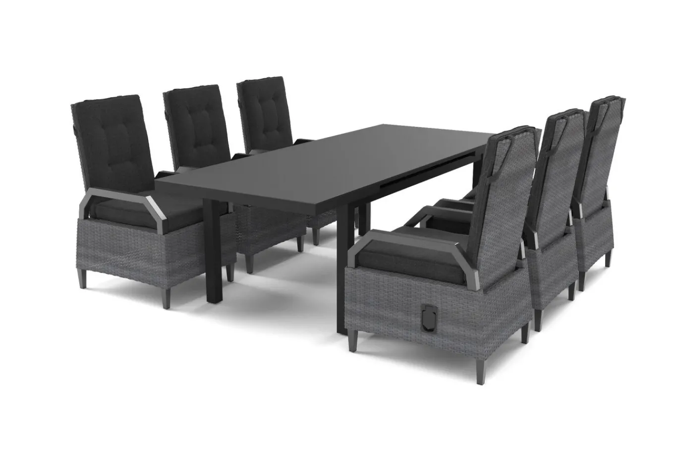 New Porto Garten-Essgruppe, anthrazit/grau, Alu/Polyrattan, ausziehbarer Tisch 180/240 x 100 cm, verstellbare Rückenlehne inkl. Polster Garten-Essgruppen|Aluminium-Gartenmöbel