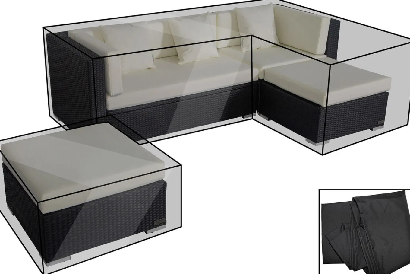 Online Premium Abdeckhaubenset, für Lounge theBox-A/-D: 18226/ 18227/ 18228/ 16068, schwarz, wasserbeständig Schutzhüllen