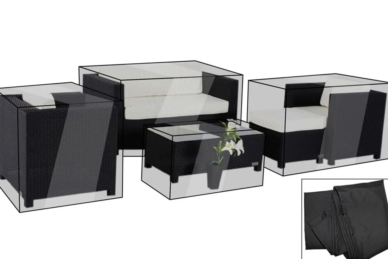 Discount Premium Abdeckhauben-Set für Garten-Essgruppe: 1298 / 1299, schwarz, wasserbeständig, bis 2015er Version Schutzhüllen