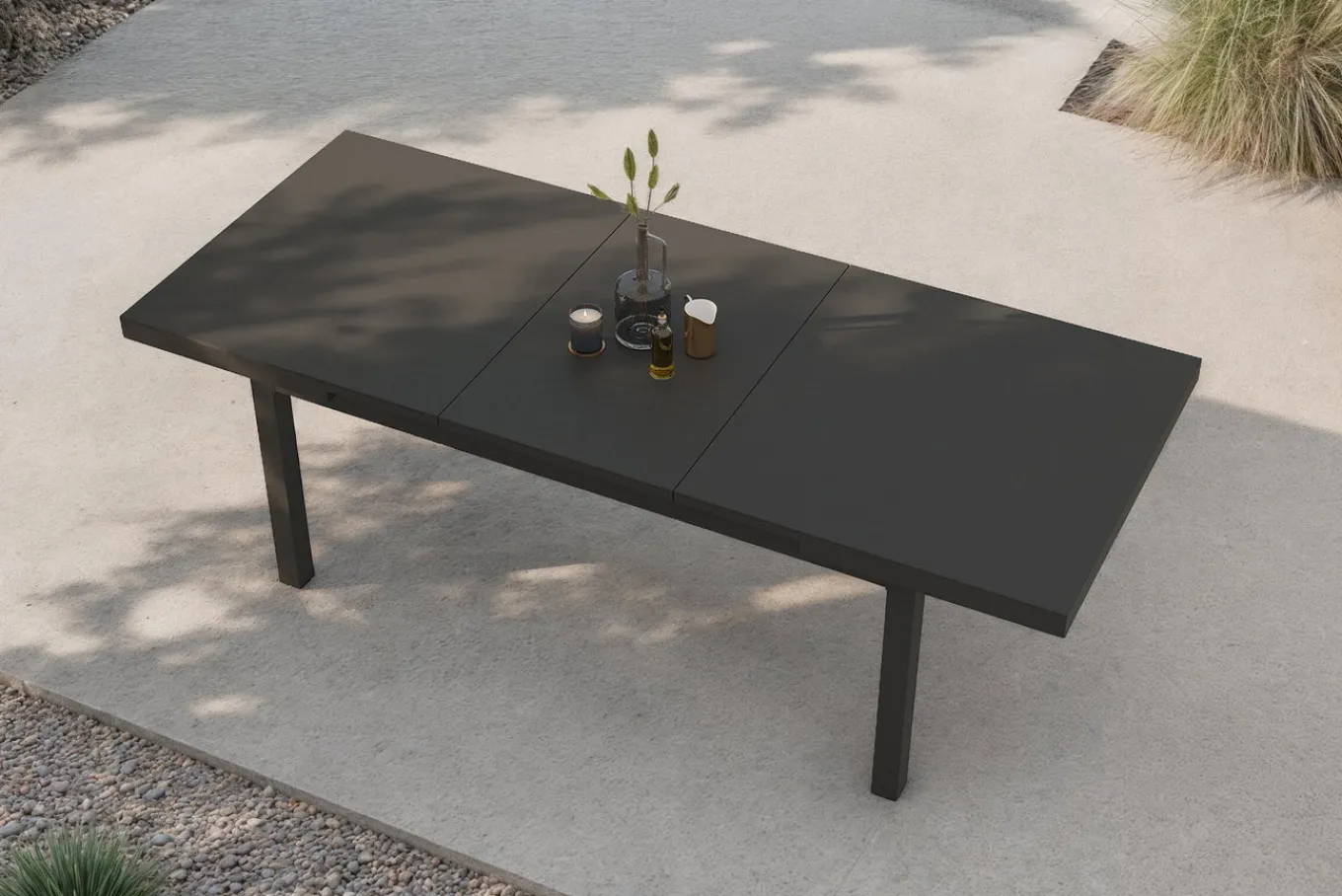 Clearance Premium Ausziehtisch, anthrazit/grau, Alu/Sicherheitsglas, 180/240x100cm, automatischer Ausziehmechanismus Gartentische