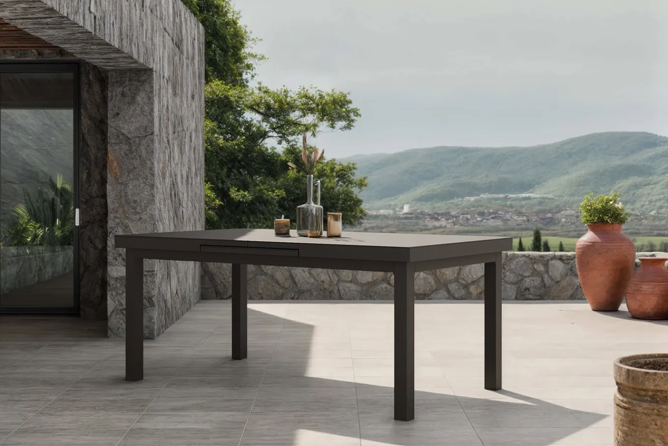Clearance Premium Ausziehtisch, anthrazit/grau, Alu/Sicherheitsglas, 180/240x100cm, automatischer Ausziehmechanismus Gartentische