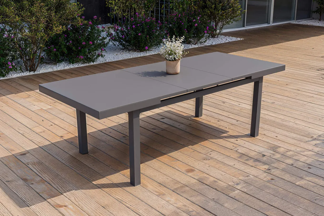 Discount Premium Ausziehtisch, anthrazit matt/grau, Alu/Glas, 180/240x100cm, automatischer Ausziehmechanismus Gartentische