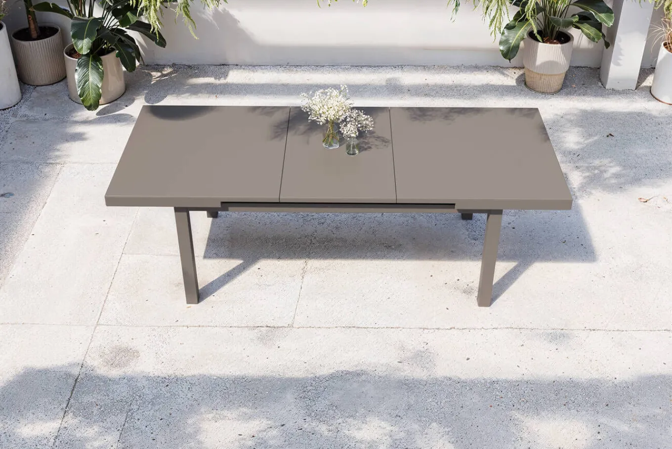 Discount Premium Ausziehtisch, anthrazit matt/grau, Alu/Glas, 180/240x100cm, automatischer Ausziehmechanismus Gartentische