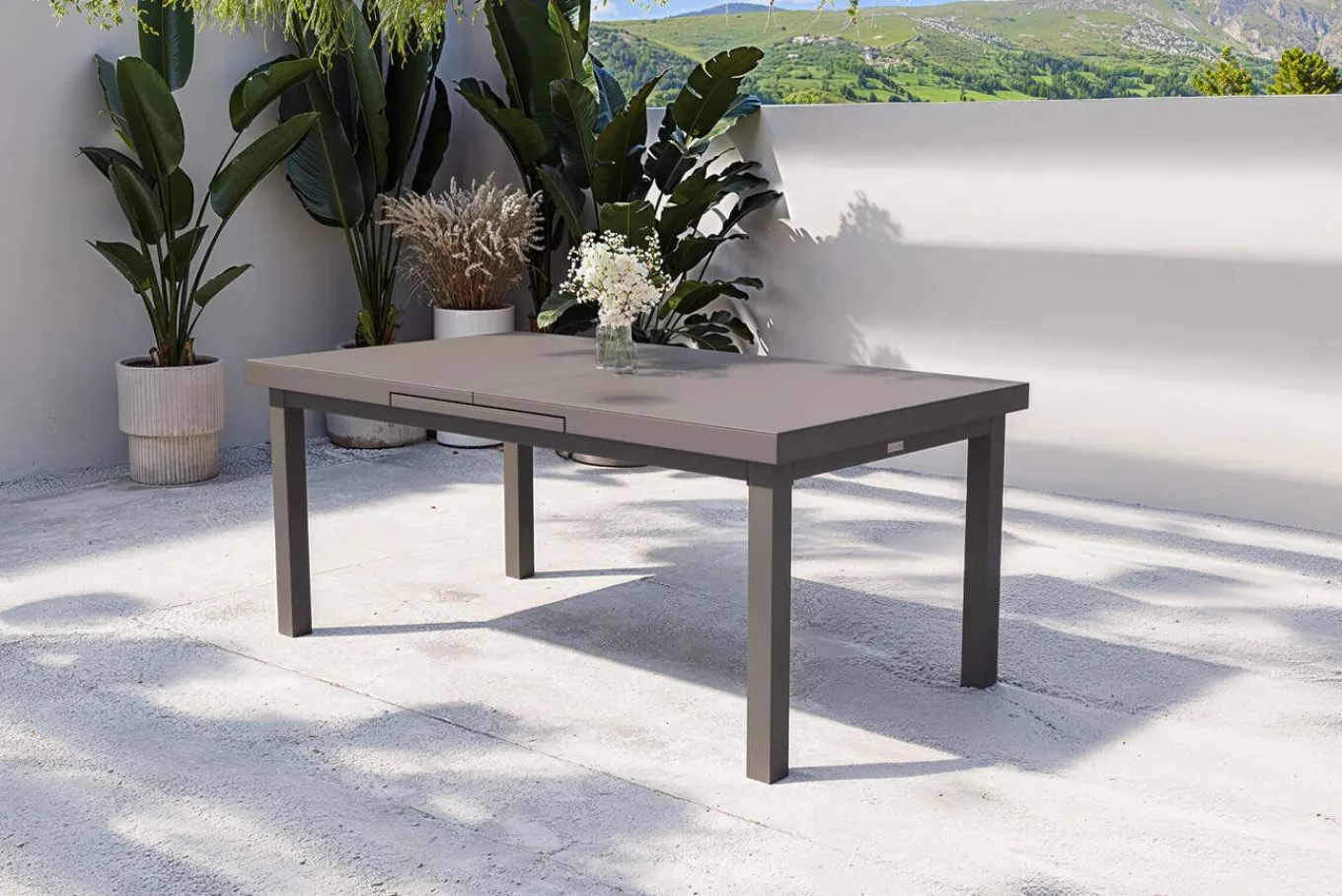 Discount Premium Ausziehtisch, anthrazit matt/grau, Alu/Glas, 180/240x100cm, automatischer Ausziehmechanismus Gartentische