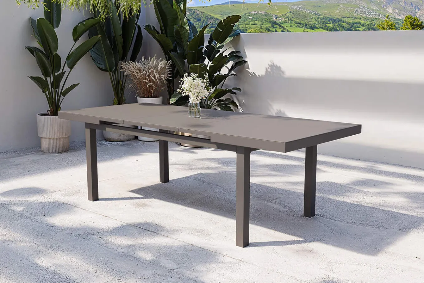 Discount Premium Ausziehtisch, anthrazit matt/grau, Alu/Glas, 180/240x100cm, automatischer Ausziehmechanismus Gartentische