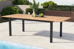 New Premium Ausziehtisch, anthrazit matt, Alu/Teak, 150/210 x 90 cm, Synchronauszug mit Butterfly-Funktion Gartentische
