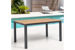 New Premium Ausziehtisch, anthrazit matt, Alu/Teak, 150/210 x 90 cm, Synchronauszug mit Butterfly-Funktion Gartentische